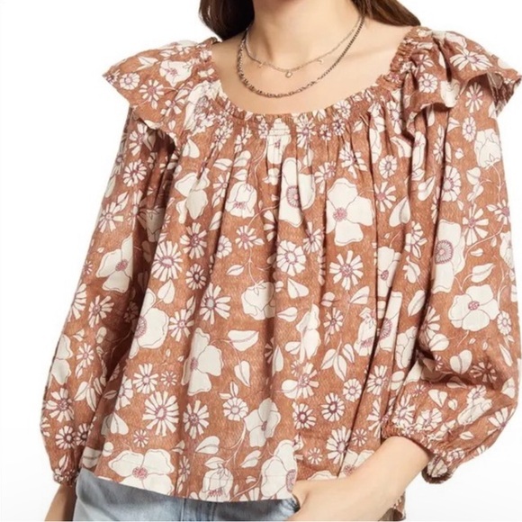 Free People Tops - Free People Miss Daisy print balloon sleeve boho top SZ S